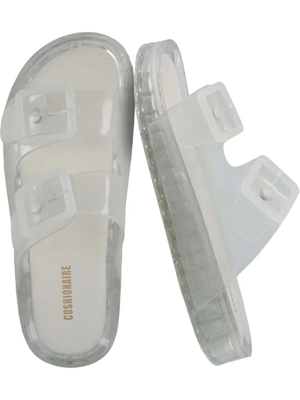 Women's Clear Rubber Double Buckle Adjustable Slip-On Water Pool Slides Sandals